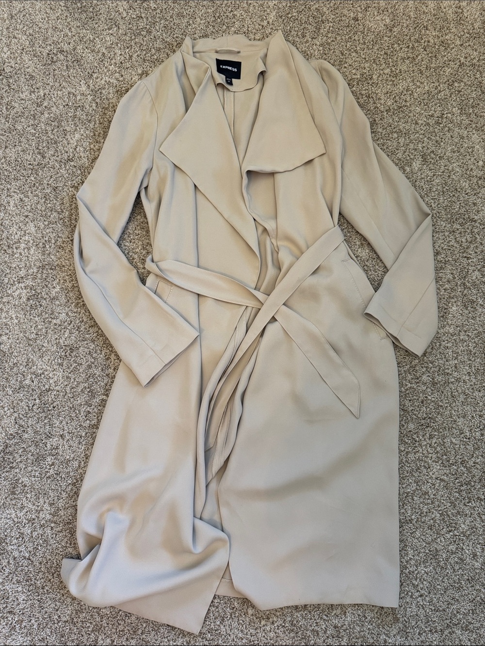 Express Beige Wrap Trench Coat with Self-Tie Belt